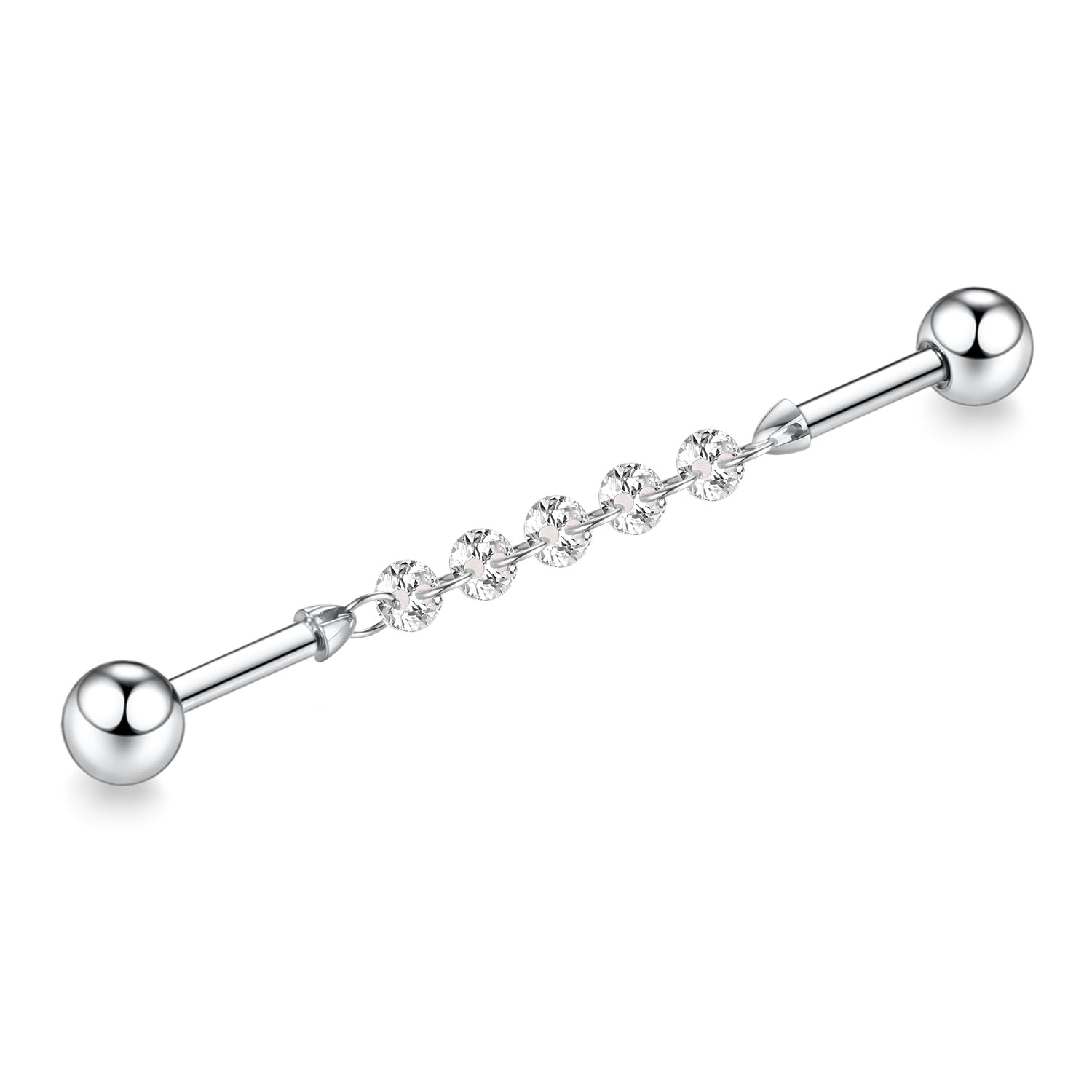 FUNLMOIndustrial Piercing Jewelry Chain Titanium Industrial Bar Cube Zirocn Industrial Jewelry Cartilage Earring Conch Helix Piercing Jewelry 14G 38mm