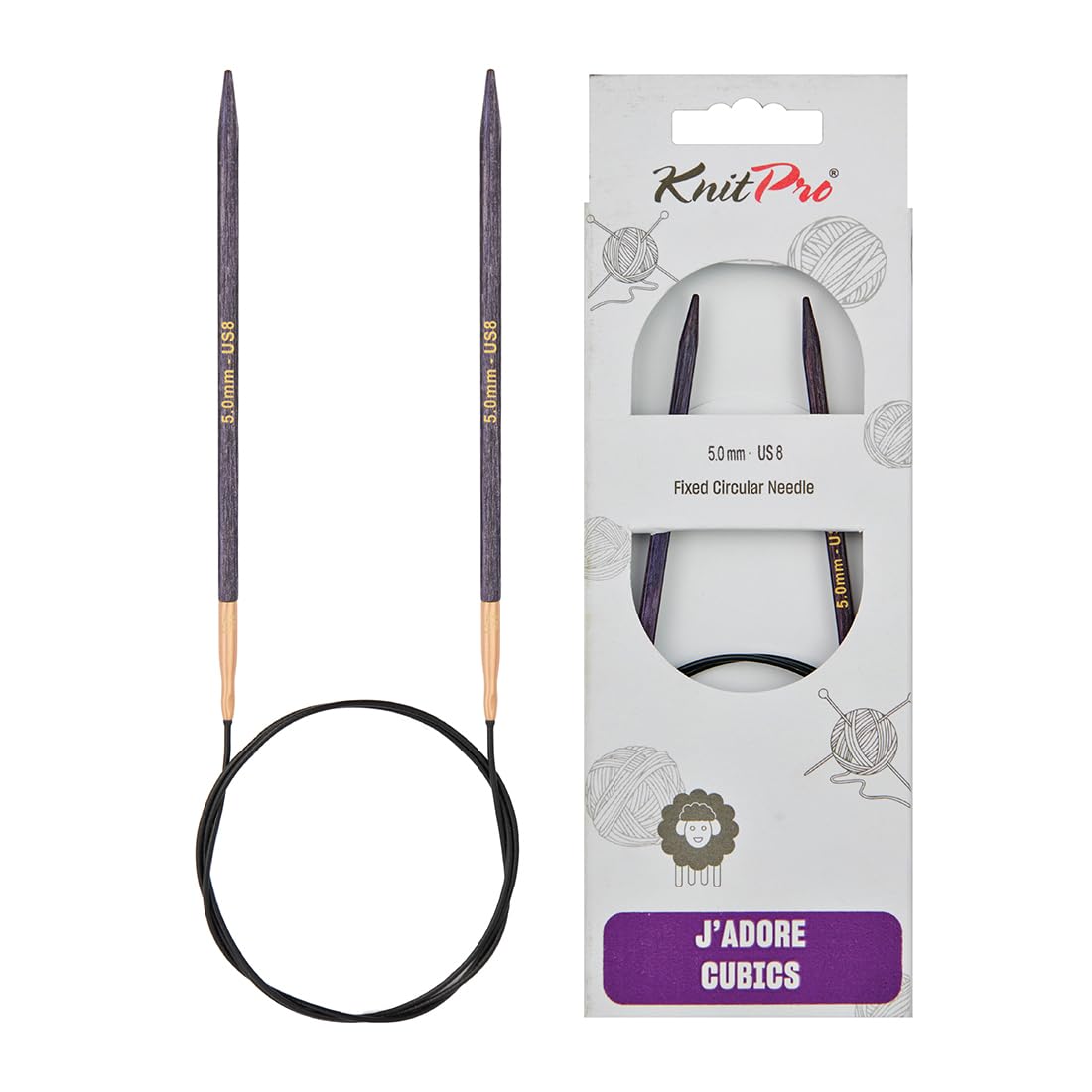 KnitPro J’Adore Cubics Fixed Circular Needles 40" 100cm, Lavender, 5.00mm