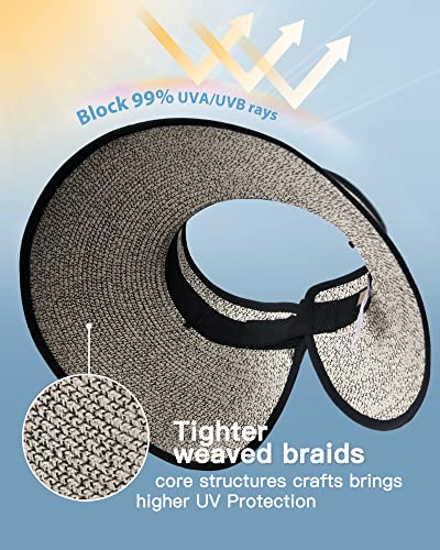 image for FURTALK Sun Visor Hats for Women Wide Brim Straw Ponytail Summer Beach