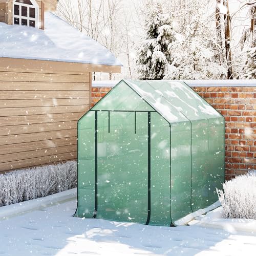 Foto von WOLTU Foliengewächshaus, Tomatengewächshaus für Garten Balkon, Indoor & Outdoor, Metallgestell, 143 x 195 x 216 cm, Gewächshaus mit 3 Ablagen, für Frühbeet Gemüse Blumen, Grün