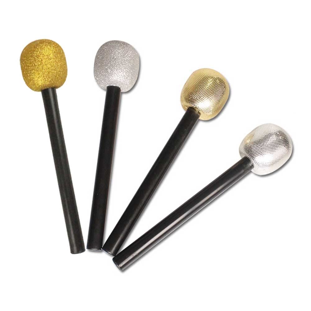 Teensery 4 Pcs Glittered Microphone Stage Mic Costume Prop Fake Microphone Decorative Prop for Birthday Party Favors