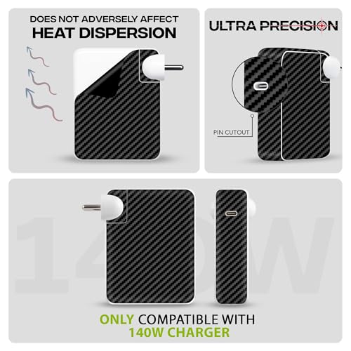 Image of Capes India Protective Adapter Skin Cover Compatible with MacBook Adapter 140W| Not a Case | Vinyl Skin Sticker (Carbon Fibre Black)