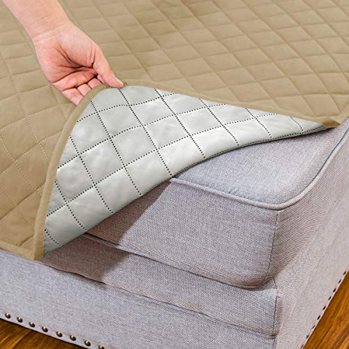 Subrtex Chaise Lounge Cover Reversible Sectional L Shaped Sofa Couch Slipcover Furniture Protector With Elastic Straps Washable For Kids Pets 102X34.5 Inch (Chaise, Khaki) #TOP5