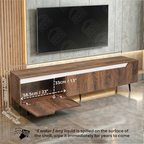 Image of ABOUT SPACE TV Unit - Engineered Wooden TV Stand Table Cabinet with Drop Down Doors, Cable Hole for Set Top Box WiFi Router Stand for Living Room, Bedroom (White & Walnut- L 180 x B 37 x H 48 cm)