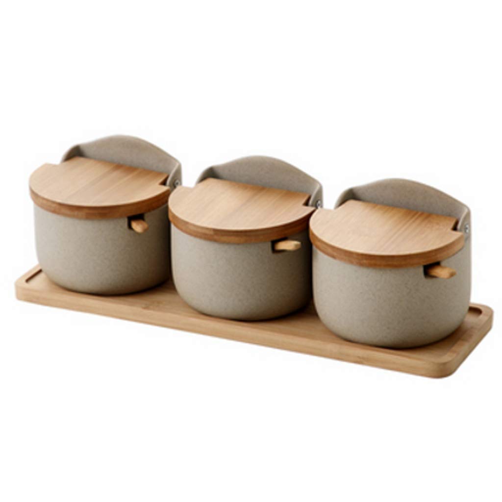 IANSHFKN Ceramic Seasoning Jar Lid Bottle Box Net Red Salt Shaker Three-piece Set