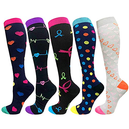 Litthing 3/5/8/14 pares Calcetines de Compresión de Nylon hasta Rodilla Deportes para Mujeres y Hombres para Baloncesto Fútbol Correr Escalar Montaña (B (5 Pares), L/XL)