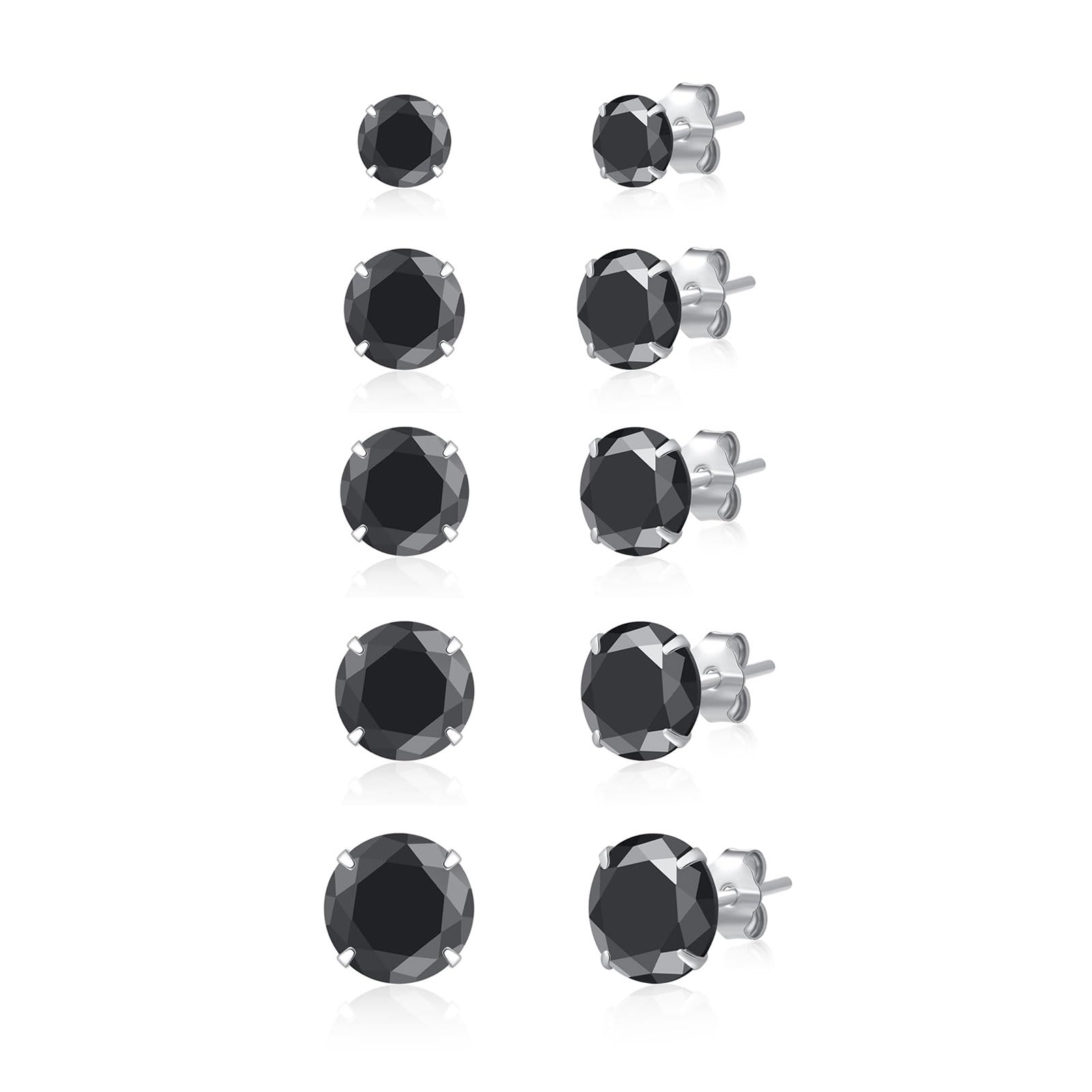 4/5/6 pairs 925 sterling silver black cubic zirconia stud earrings set, 3–8 mm, for men and women