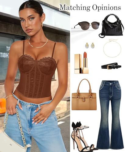 Image of Lace Corset Tops for Women Sexy Going Out Bustier Top Sleeveless Adjustable Straps Crop Tops with Back Hooks