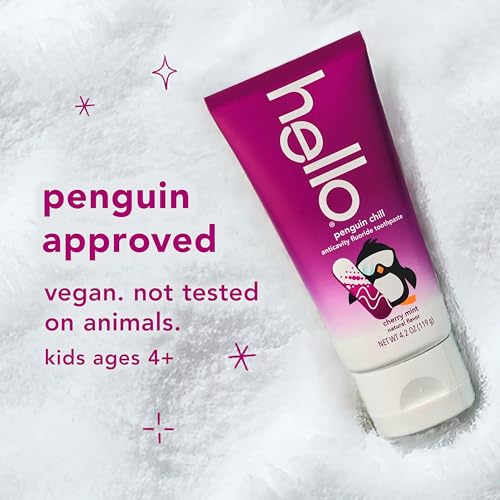 Image of Hello Penguin Chill Kids Toothpaste with Fluoride, Kids Mint Toothpaste with Cherry Flavor, Freshens Breath and Helps Prevent Cavities, Strengthens Enamel, SLS Free, 4.2 oz Tube (Pack of 3)