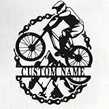 Personalized Biker Metal Sign, Custom Mountain Bike Wall Decor, Cycling Name Art,...