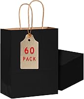 Vista 24 de Bakepacker Paquete de 60 bolsas de papel de regalo de tamaño pequeño con asas a granel de 8.3 x 6 x 3.16 pulgadas, bolsas de compras de papel kraft