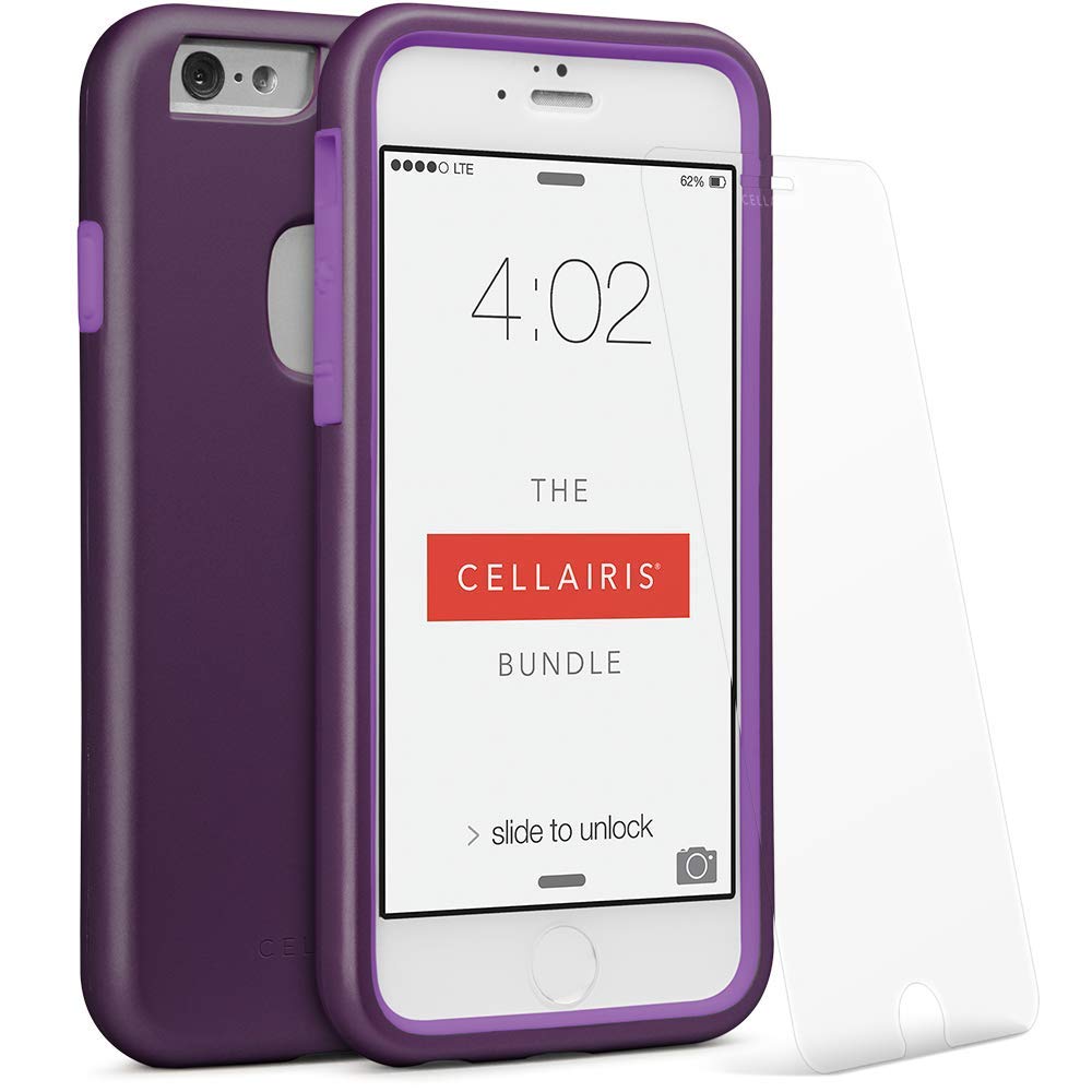 The Cellairis Bundle, iPhone and 6S-Compatible Cell Phone Case and  Tempered-Glass Screen Protector, Dark Purple