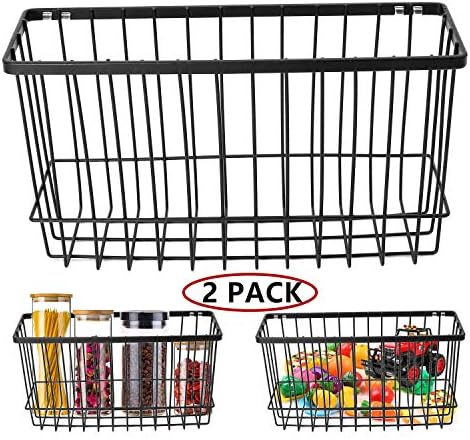 EINFAGOOD Over the Cabinet Door Organizer Holder, Wall Basket No Drilling with Adhesive Pads, 2 Pack Black(Door Baskets)