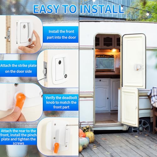 Image of BEBOBLY RV Door Lock Replacement, Aluminum Alloy Upgraded Lighter RV Door Latch with Paddle Deadbolt & 4 Keys, 100% Metal Camper Door Locks, RV Entry Door Lock for Travel Trailers Cargo Hauler, White