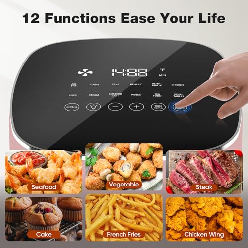 Image of OLIXIS 12-in-1 Air Fryer 6.34 Quarts, Visable Airfryer with Window, 400F, Roast, Reheat, Dehydrate, Bake, Steam, Fries, Custard, Chicken, Wings, Sea Food, Vegetabels, Fairy Pink