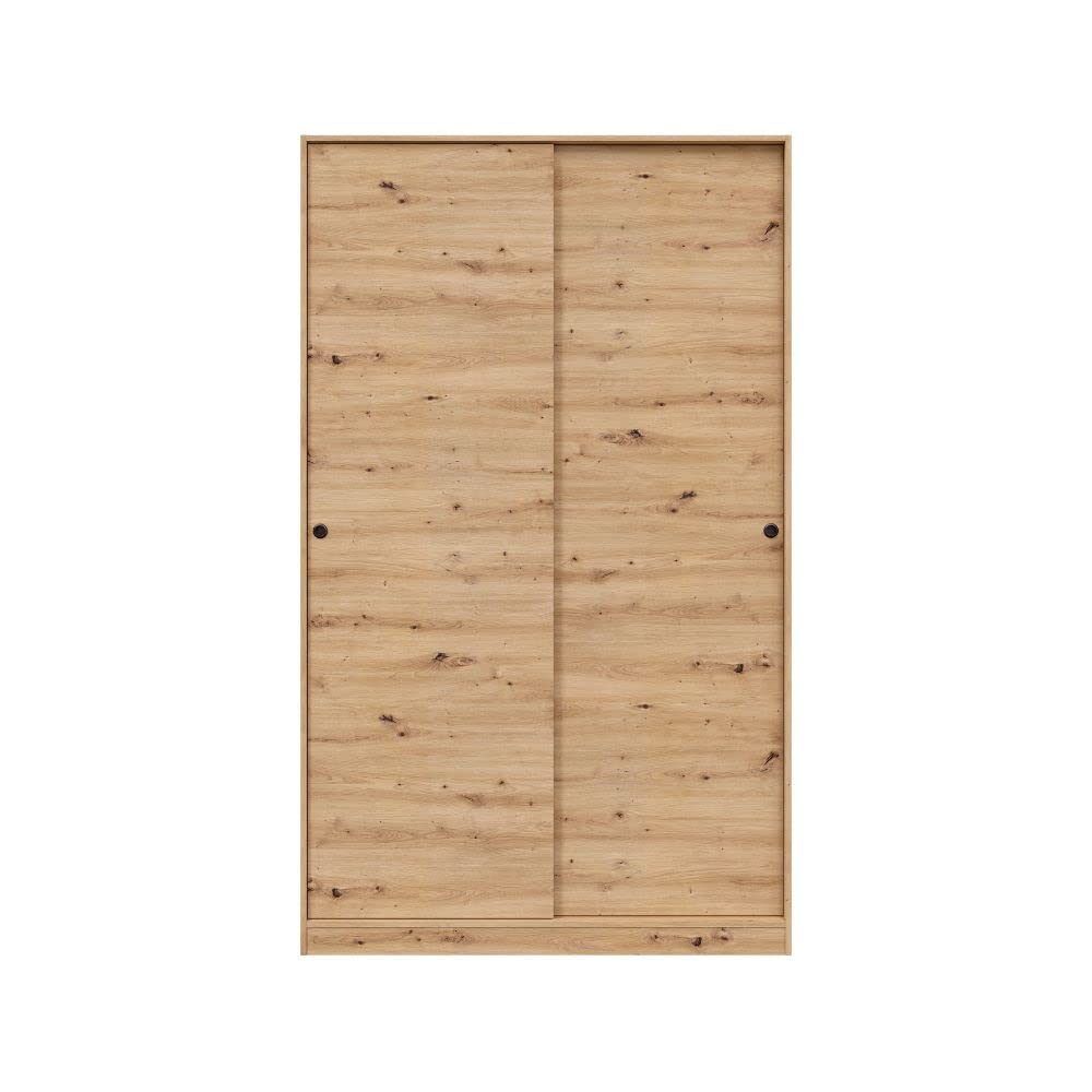 Mobelcenter, Armario 2 Puertas Correderas, Armario Matrimonio o Juvenil con 4 estantes y Barra de Colgar, Acabado Color Roble Nodi, Medidas: Ancho: 120 cm x Fondo: 50 cm x Alto: 200 cm (1385)