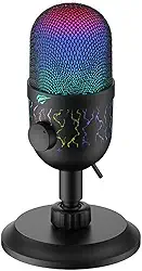 Havit Microfone Gamer GK52 USB, Para Gravação e Streaming, Iluminação RGB, Captação Cardióide, 48 KHz / 16 Bits, Botões de Volume e Mute, Preto