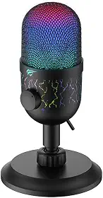 Havit Microfone Gamer GK52 USB, Para Gravação e Streaming, Iluminação RGB, Captação Cardióide, 48 KHz / 16 Bits, Botões de Volume e Mute, Preto
