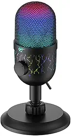 Havit Microfone Gamer GK52 USB, Para Gravação e Streaming, Iluminação RGB, Captação Cardióide, 48 KHz / 16 Bits, Botões de Volume e Mute, Preto