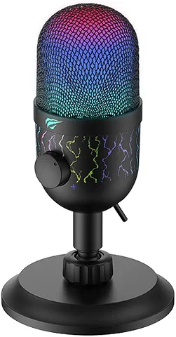 Havit Microfone Gamer GK52 USB, Para Gravação e Streaming, Iluminação RGB, Captação Cardióide, 48 KHz / 16 Bits, Botões de Volume e Mute, Preto