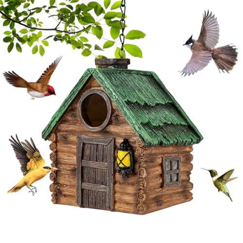 GLOPHOK Bird House for Outside, Resin Bluebird House for Outdoors...