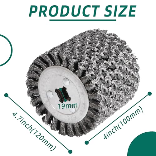 Image of 4.7 inchx 4 inch Twisted Steel Wire Wheel Multi Surface Texturing, 0.02 inch Wire Brush Drum Surface Conditioning Tool for Metal Surface Polishing Grinding Removing Rust-3 /4 Quad Keyway