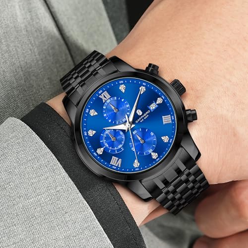 Image of Sapphero Watches for Men Waterproof Luminous Watches with Date Dial Chronograph Analog Quartz Movement Steel Stainless Business Wrist Watches Mens Gifts