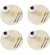 ASFINS Platzdeckchen 4er Set, Gold Tischuntersetzer Rund Platzset Tischset Vinyl Hohl Platzsets A...