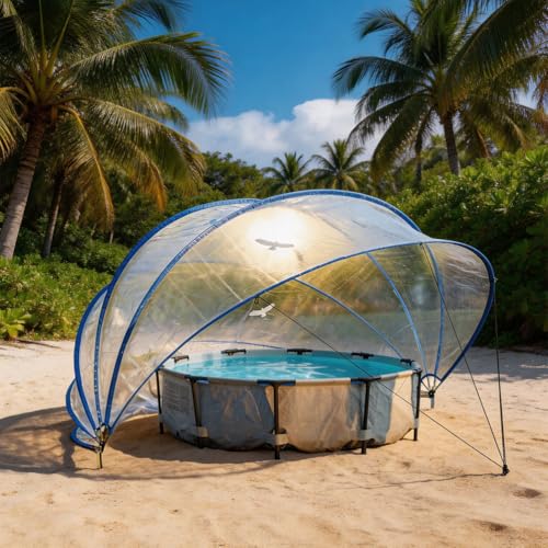 SRECELL 18 ft Retractable Pool Cover Dome, PVC Clear Pool Enclosure with Fiberglass Frame, Outdoor Above Ground Pool Cover Tent, Keeps Water Clean, Heat Retention, Easy Open System, Blue