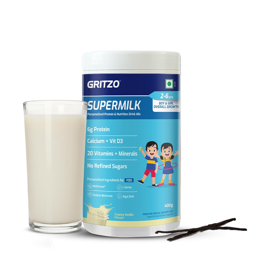 Gritzo SuperMilk Overall Growth (2-6y Boy & Girl), 6g Protein Powder (Creamy Vanilla, 400g) | Zero Refined Sugar, 20 Vitam... - Review, Price and Buying Guide