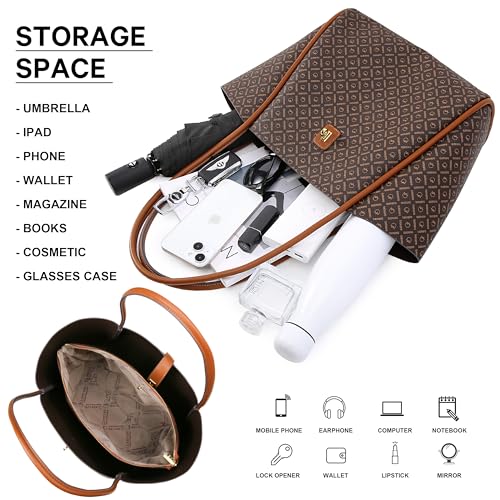Bolso tote para mujer Queenoris, bolso de mano y hombro con asa superior, de gran capacidad, diseño retro y elegante, con clutch incluida | PVC miniatura 4