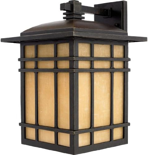 Quoizel Hillcrest Outdoor Wall Lantern, 16 Inch 1-Light Imperial Bronze Wall Sconce, Vintage White Linen-Textured Glass Wall Light, 150W A21 Bulb, Outside Lights for Patio, Porch, Garage or Yard