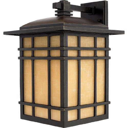 Quoizel Hillcrest Outdoor Wall Lantern, 16 Inch 1-Light Imperial Bronze Wall Sconce, Vintage White Linen-Textured Glass Wall Light, 150W A21 Bulb, Outside Lights for Patio, Porch, Garage or Yard