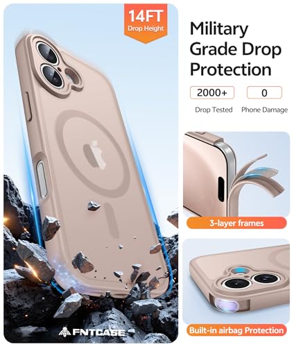 Image of FNTCASE for iPhone 16 Case: [Compatible with Magsafe] Translucent Matte Cases with [Full Camera Protection] [Screen Protector] Military Grade Shockproof Protective Phone Cover - Desert Gold