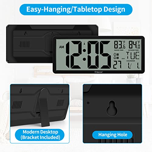 Geevon Atomic Clock,14.3"Large Digital Wall Clock Battery Operated With Dual Alarm Clock, Indoor Outdoor Temperature, 4.4"Jumbo Digits, Day And Date For Home Bedroom Office Elderly(1 Outdoor Sensor) #TOP6