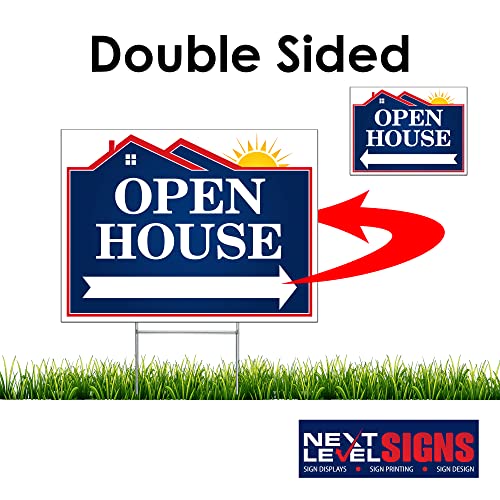 Next Level Signs | Open House Yard Signs | Double Sided 24 W X 18 H Inches | Metal Ground Step H-Stake 24" X 10" | Highly Visible Weatherproof Uv Resistant Ink Corrugated Plastic Lawn Signs Outdoor New Business Open House Signage | Made In The Usa (Pack Of 3) #TOP3