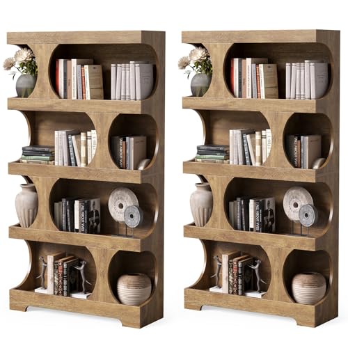 LITTLE TREE 4-Tier Large Bookshelf Set 2, All Wooden 70.8-Inch Tall Bookcase with Storage Shelves, Modern Display Rack, Big Open Book Shelf for Living Room, Bedroom, Office, Oak by LITTLE TREE - Used condition - US$316.21