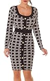 Rippstrick-Taillenband Patterned Business Langarm Strick Midi Kleid mit Deko Knöpfe One Size (Einheitsgröße)
