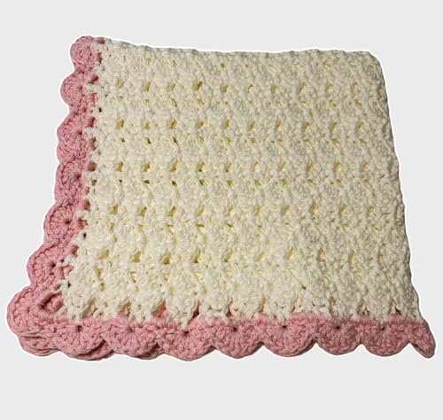 Handmade Vintage Style Baby Blanket, White Pink Shell