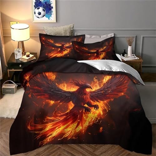 Housse de couette effet ultra doux oiseau de feu parure de lit microfibre résistante 3D