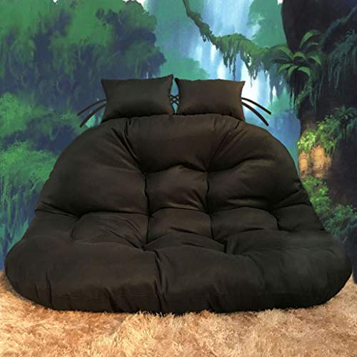 Cushions XIONGLONG- Hanging Basket, Removable and Washable Double Swing Seat Rattan Chair Cradle Hanging Mattress Large Thickening with Pillow (Color : Black, Size : 117×145cm)