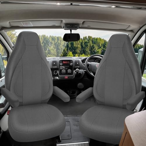 Auto Sitzbezüge für FIAT Ducato Citroen Jumper Peugeot Boxer PossL 2 Win Knaus Adria Carthago Pilote Laika Wohnmobil Schonbezüge Autositzbezüge, Grau