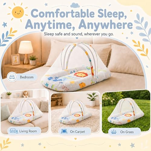 Image of StarAndDaisy 3-in-1 Baby Nest with Mosquito Net, Soft Baby Bedding Set and Sleeping Mattress, Portable Travel Bed, Comfortable Baby Lounger for Newborn Boys and Girls