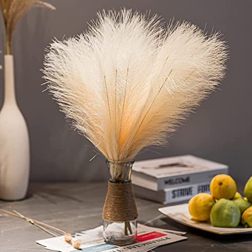 Hermard 6 Pcs Pampas Grass, Faux Pampas Grass 3 Pcs Beige Pampas & 3 Pcs Light Brown Fake Pampas Grass - Artificial Pampas Grass Decor, Vase Fillers for Flower Arrangements, Wedding Plants, Home Decor