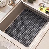 QiCaiJia Kitchen Sink Mat for Stainless Steel Ceramic Sinks, PVC Sink Protectors Mats for Bottom of Kitchen Sink, Dishes and Glassware Drain Mats, Durable and Fast Draining, Gray 15.7 x 11.8 inch