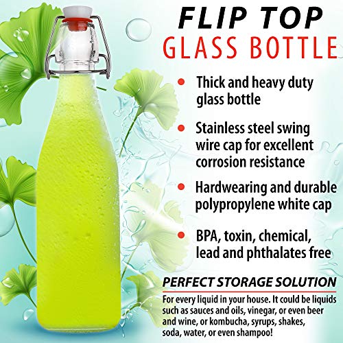 Image of AYL Flip Top Glass Bottle [16 fl. oz. /Pack of 6]- Swing Top Brewing Bottle with Stopper for Beverages, Oil, Vinegar, Kombucha, Beer, Water, Soda, Kefir - Airtight Lid & Leak Proof Cap - Clear