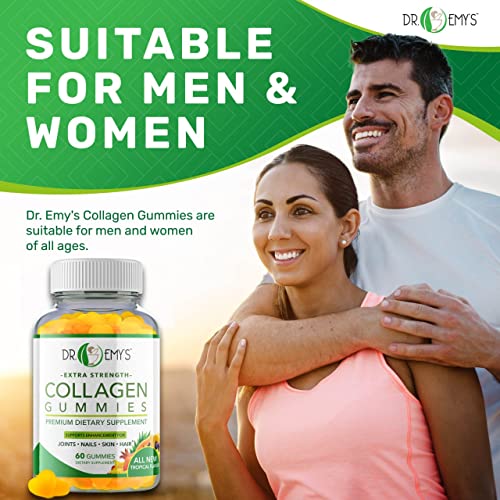 Dr. Emy's Collagen Gummies Gummy Vitamin For Women & Men, Hair, Skin, Nails, Joint Supplement. Anti-Aging Collagen Gummy Supplements. Strengthen Hair, Skin And Nails. Gelatin-Free. 60 Ct Each. (1) #TOP5