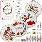 CYANFOUR 4 Pack Christmas Embroidery Kit for Beginners, with Step-by-Step Instructions and Clear Videos, Includes Multiple Accessories, Gift for Craft Lovers.