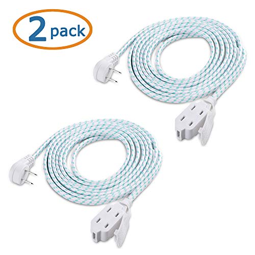 Cable Matters 2 Pack Premium Braided 3 Outlet Flat Extension Cord 2 Prong 10 Ft With Low Profile Plug #TOP1