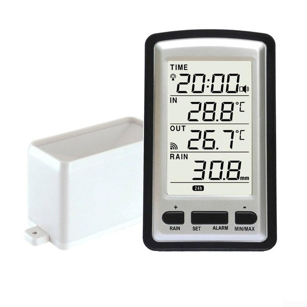 Digitale Funk-Wetterstation mit Regenmesser, RCC-Funkuhr, Innen- und Außentemperatur, Niederschlagsdaten für Stunde/Tag/Woche/Monat, einstellbare Alarmfunktion, weiß/schwarz